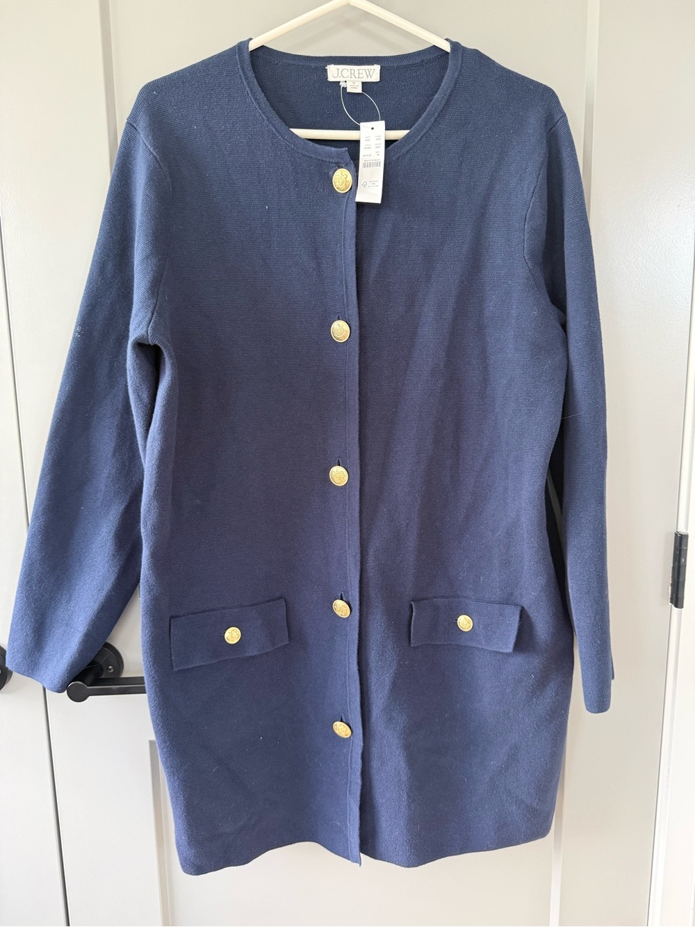 NWT J.Crew Long Giselle Sweater Blazer Navy Gold Buttons M